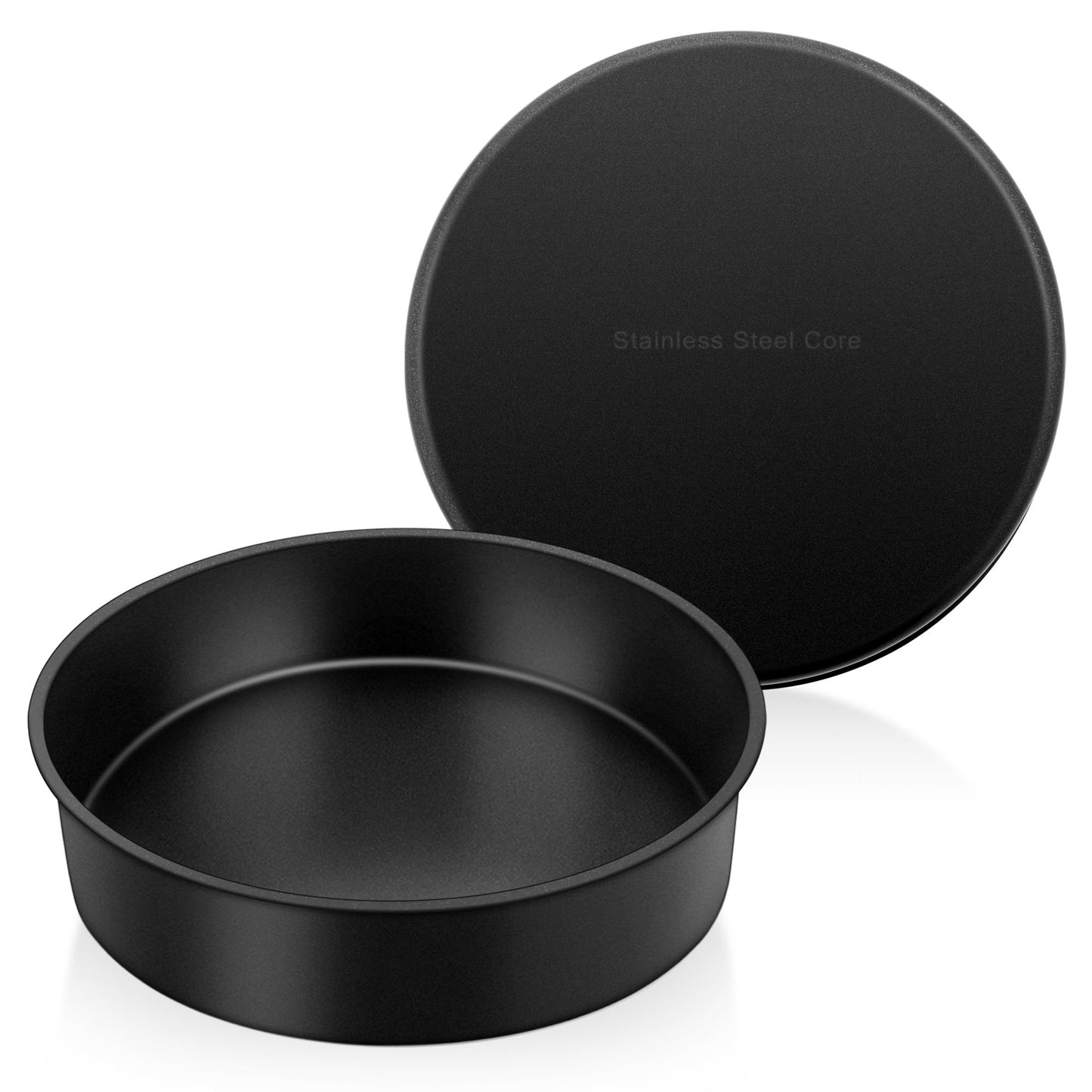 E-far 9½ x 2 Inch Round Cake Pans 2 Pieces Nonstick Round Baking Pans Tins Set for Birthday Wedding Layer Cakes Stainless Steel Core & Nontoxic Coating Straight Side(Black)