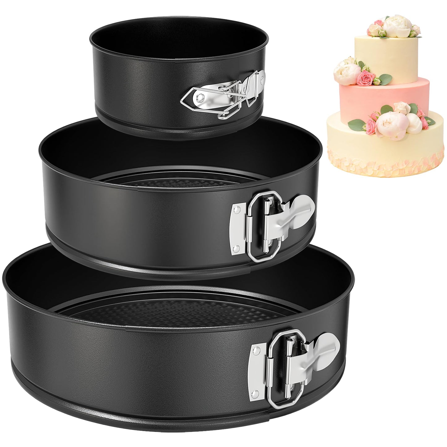 ZeroPone Springform Pan Set of 3 Pcs (4"/7"/9") Non-stick Cheesecake Pans with Removable Bottom Round Spring Form Cake Pans Set for Cheesecake Cheese Cake Pans For Baking