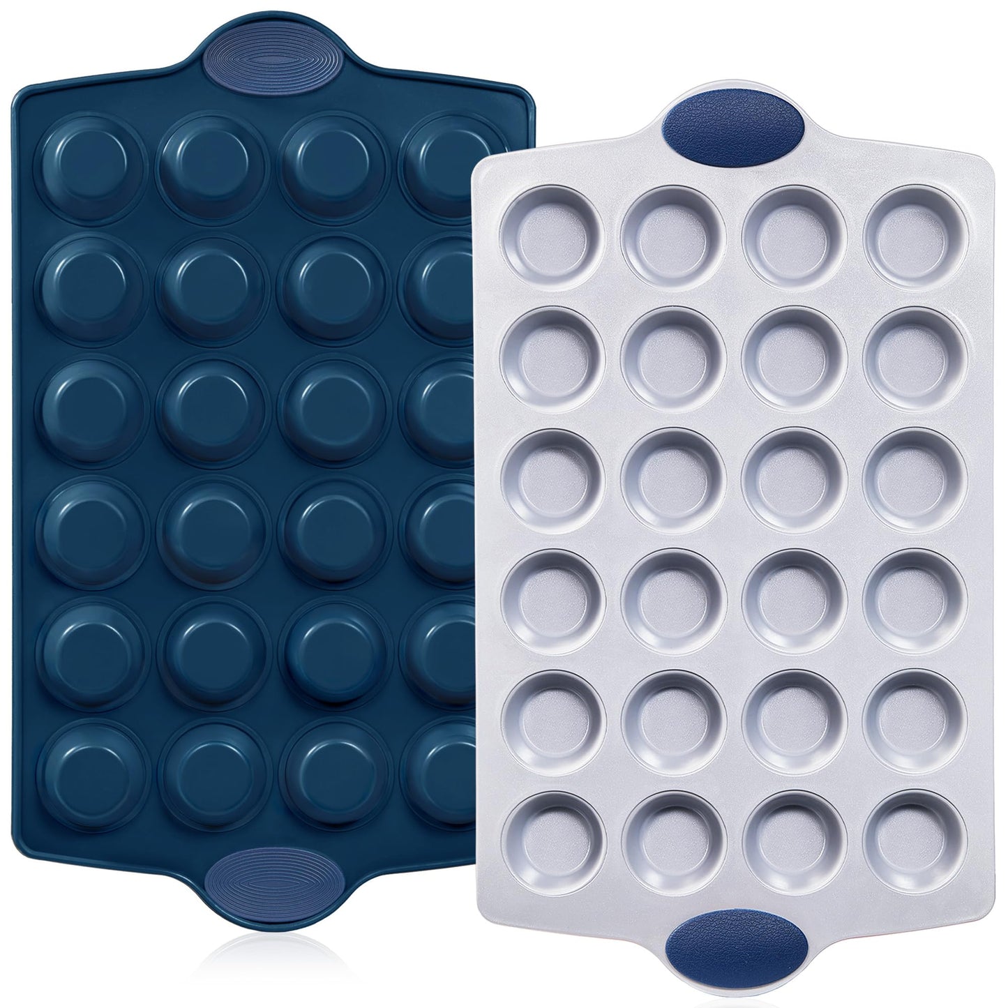 BRONYPRO Ceramic Mini Muffin Pan 24-Cup Nonstick Aluminized Steel Mini Cupcake Pans Healthy Non-Toxic Ceramic Coating Muffin Tin 2 Pack Cup Cake Pans for Baking Blue