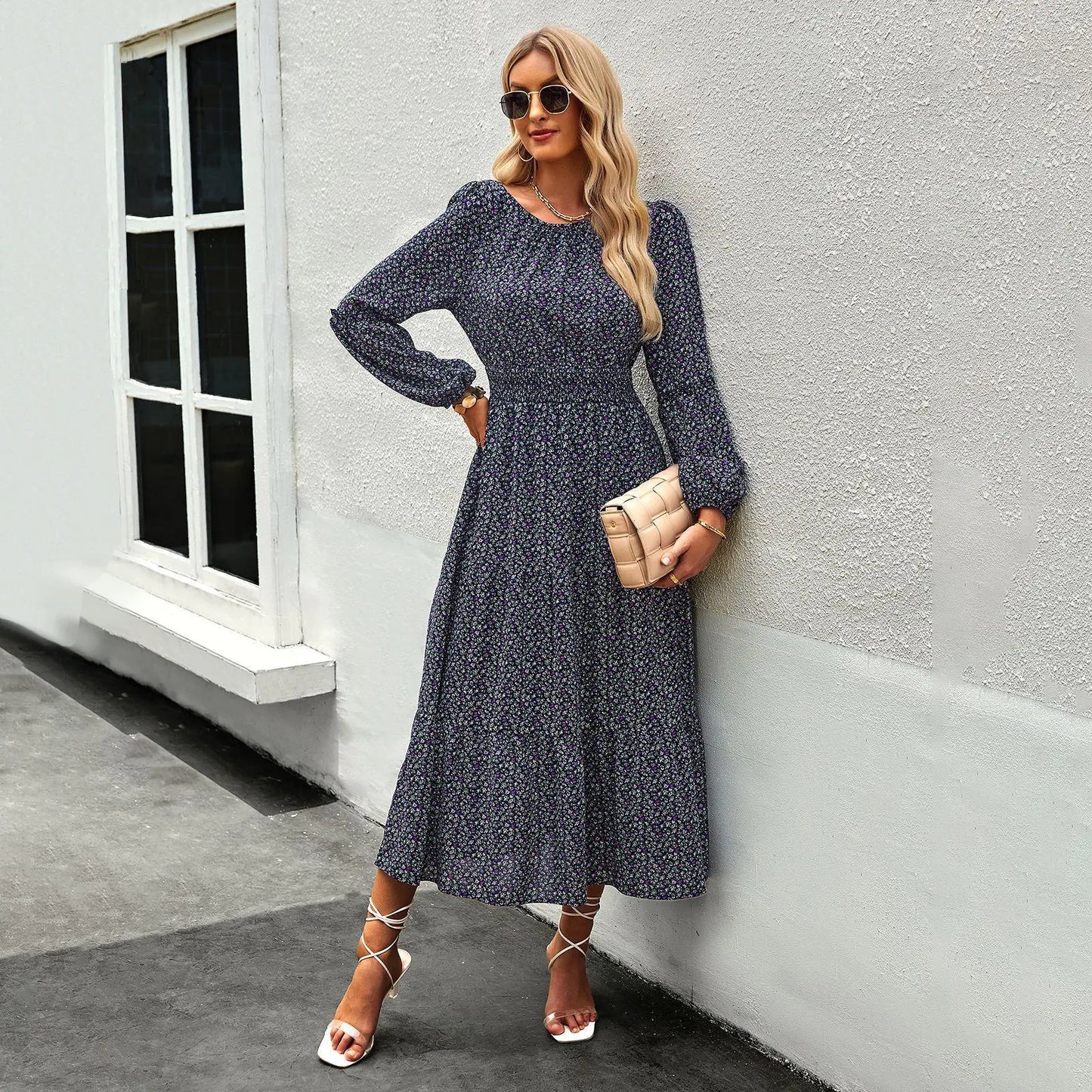 Self-Designed Floral Maxi Dress for All Seasons