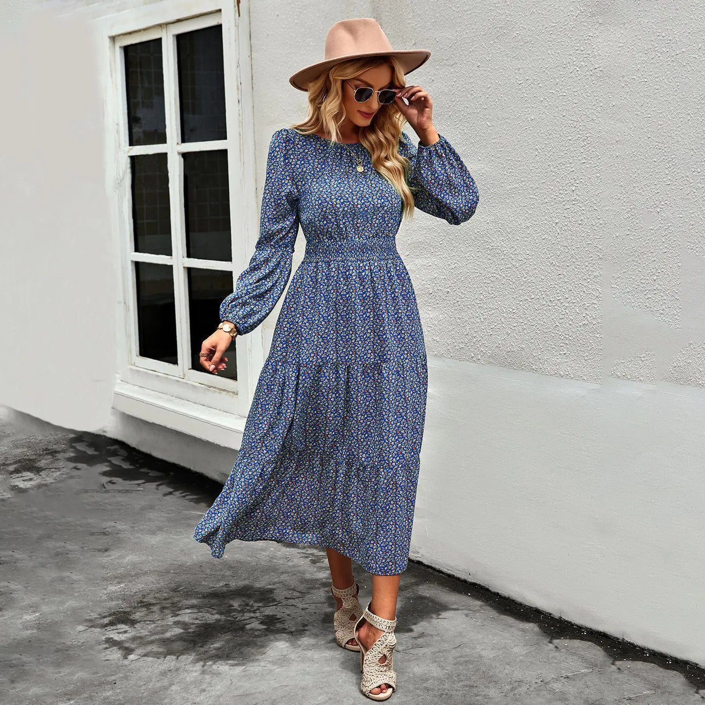 Self-Designed Floral Maxi Dress for All Seasons