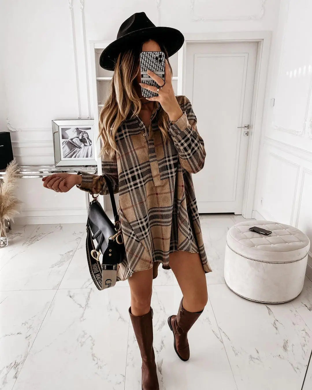 Loose Fit Plaid Shirt Dress for Women (Autumn Style)