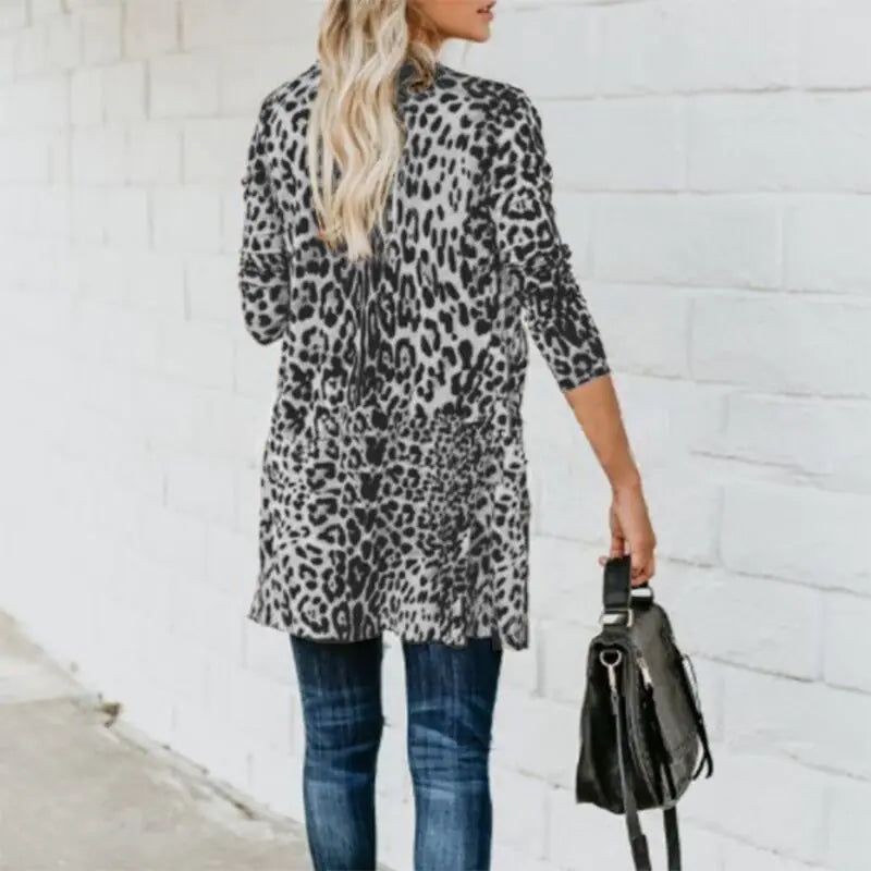 Loose Long Leopard Print Cardigan for Women