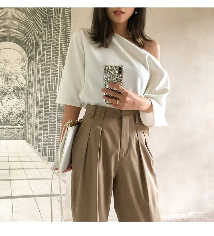 Chic Off-Shoulder Shirt and Elegant Loose Blouse