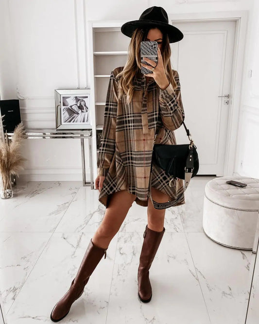 Loose Fit Plaid Shirt Dress for Women (Autumn Style)