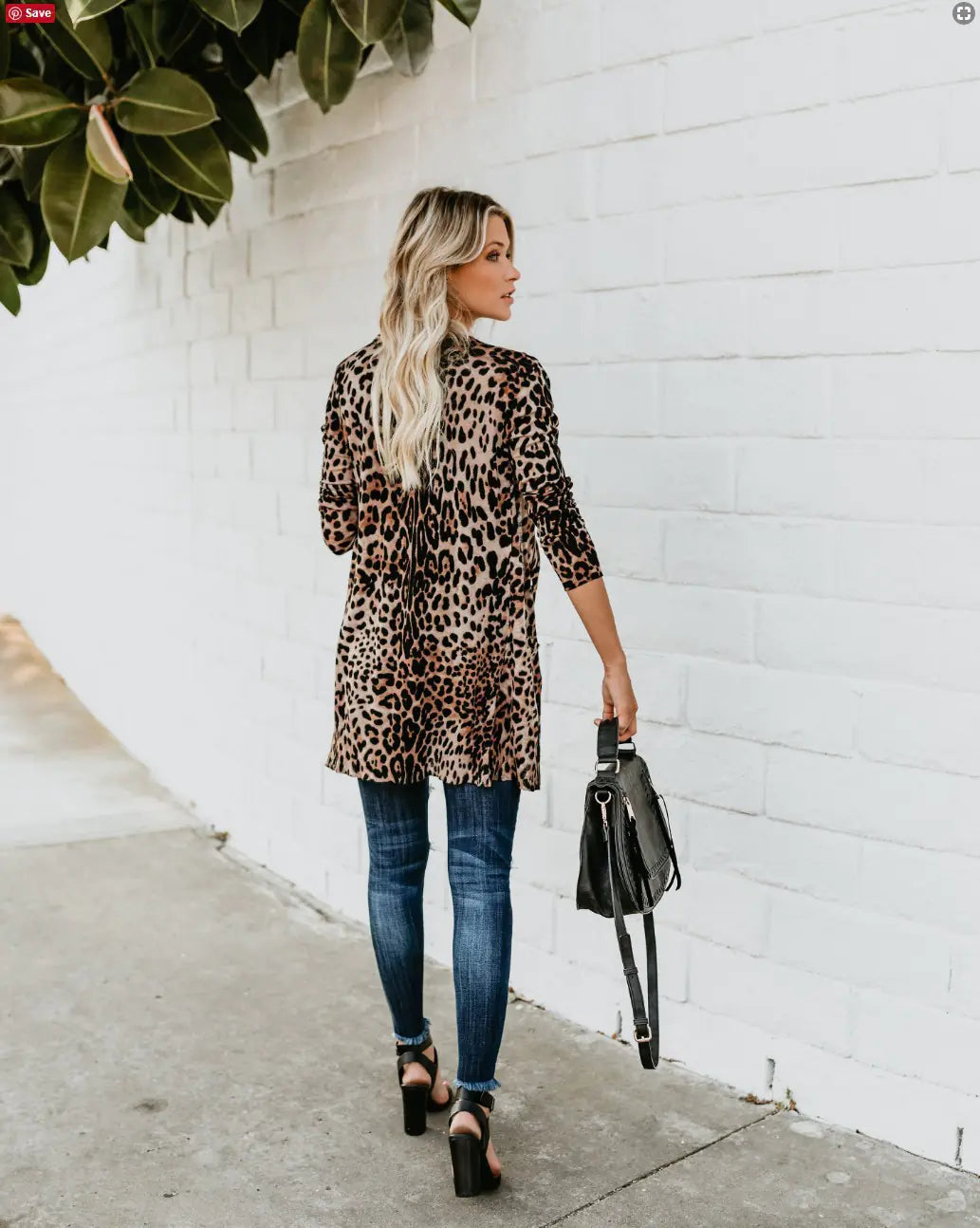 Loose Long Leopard Print Cardigan for Women