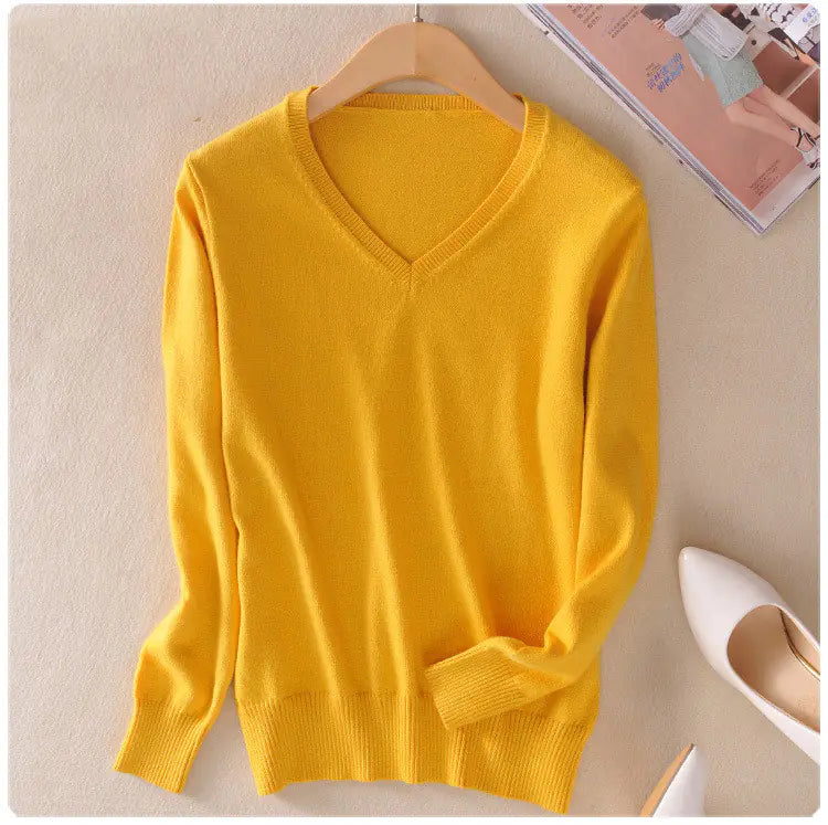 Women's V-Neck Cashmere Sweater - Short Fit Design