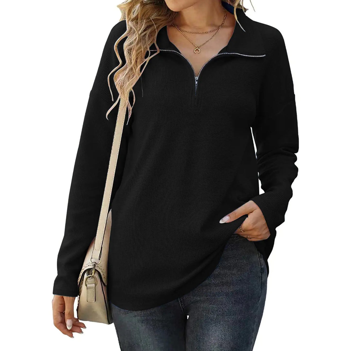 Women's Loose Long Sleeve Knitwear T-shirt with Pockets