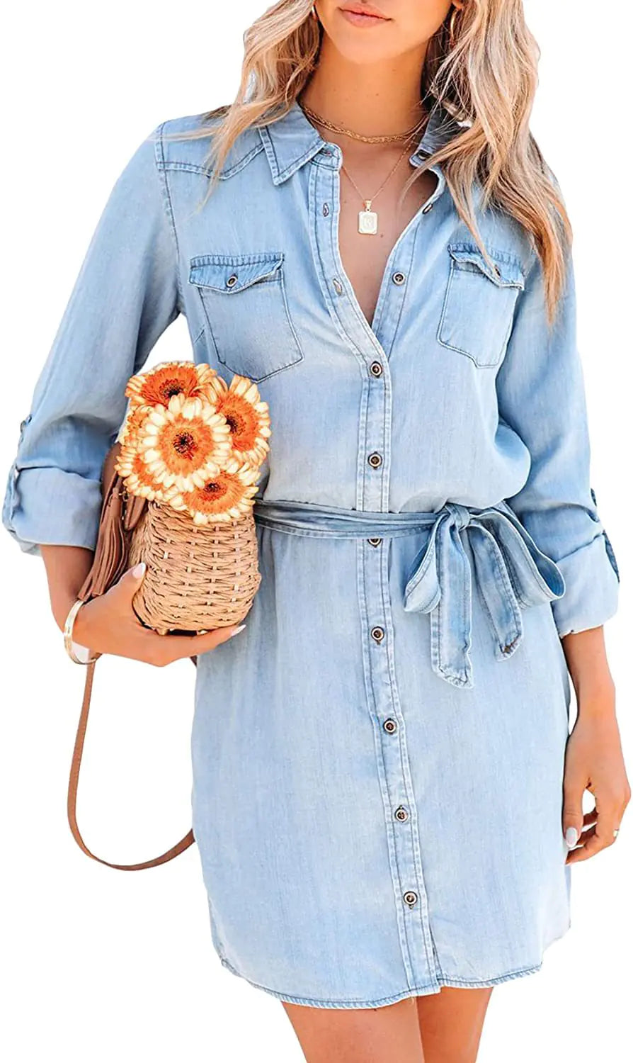 Women's Fashion Denim Blouse and Dress Combo