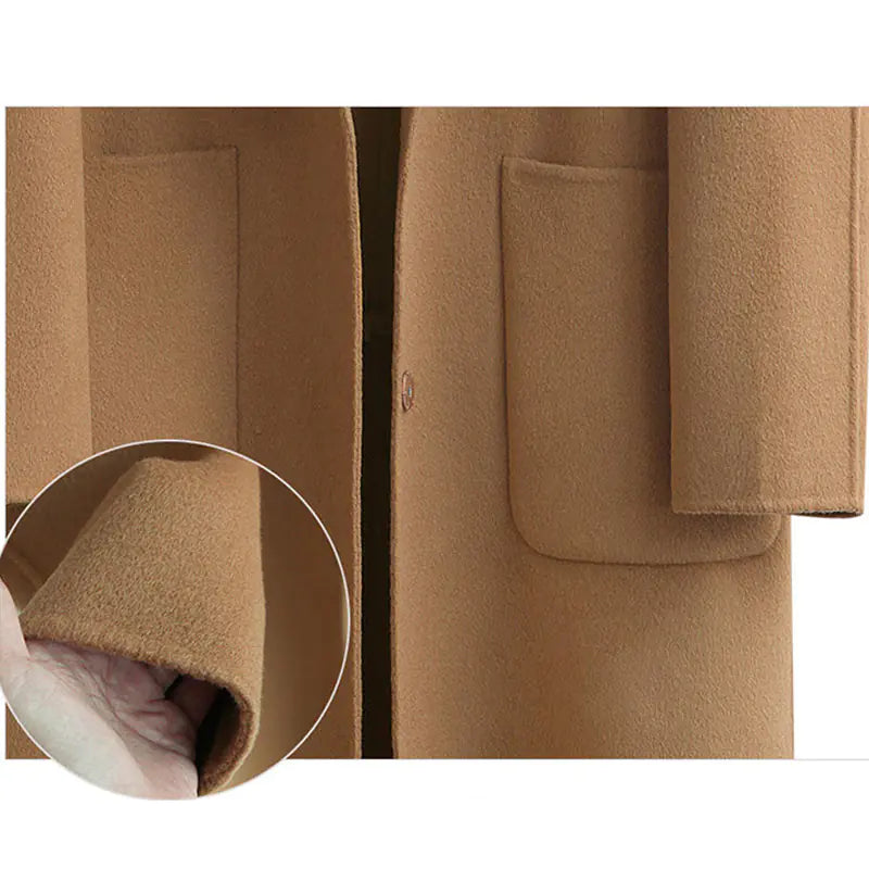 Woolen Mid-Length Women's Coat - Loose & Thick Design