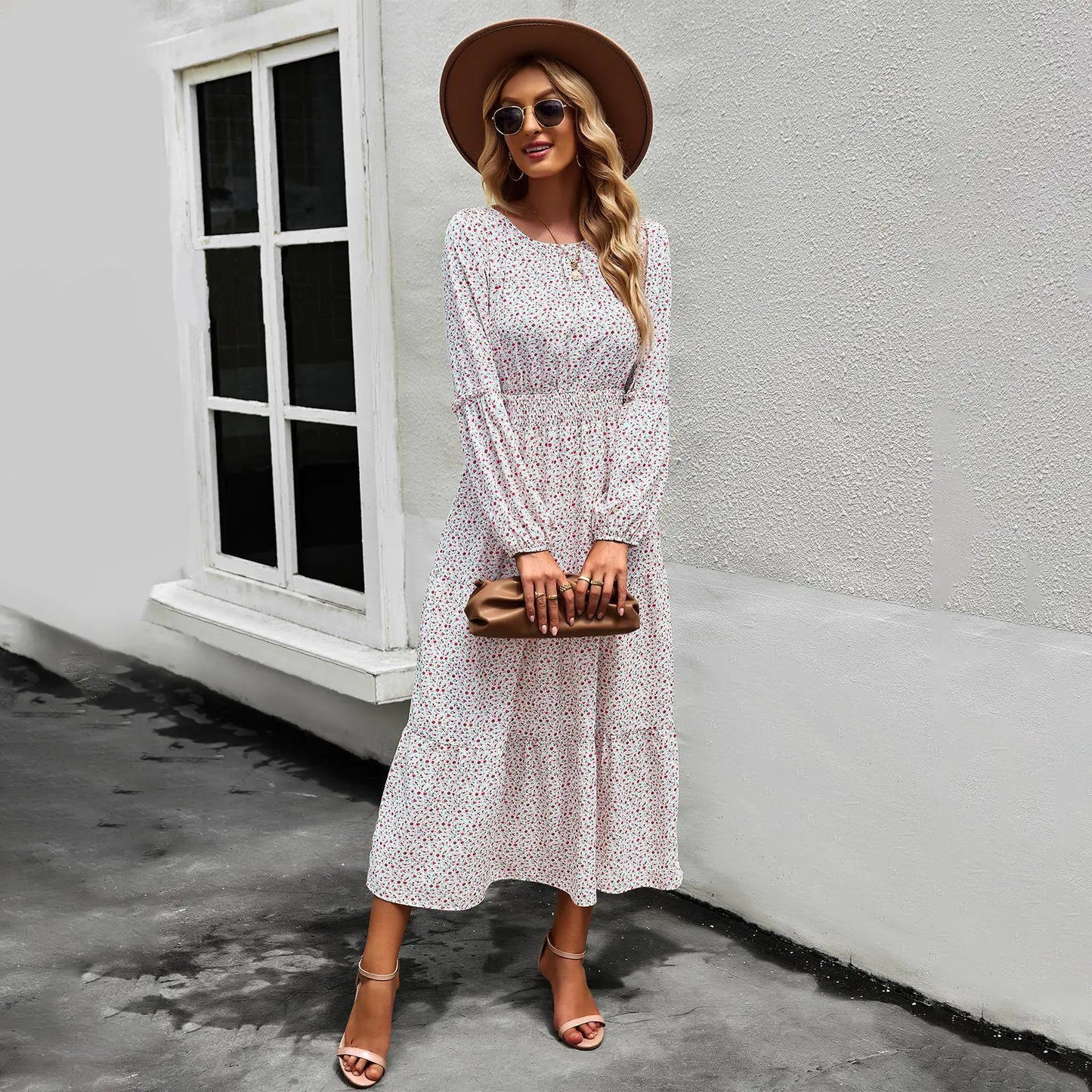 Self-Designed Floral Maxi Dress for All Seasons