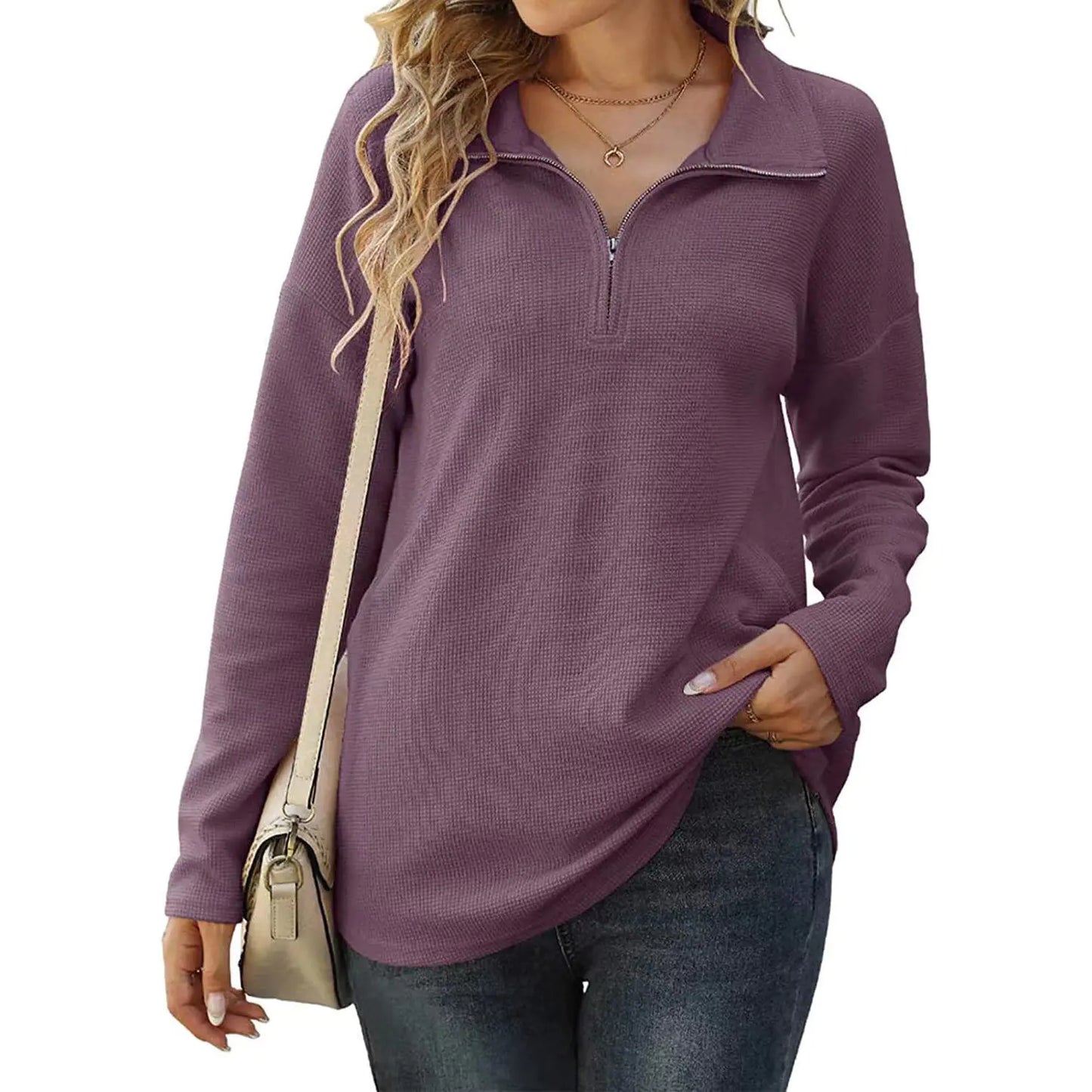 Women's Loose Long Sleeve Knitwear T-shirt with Pockets