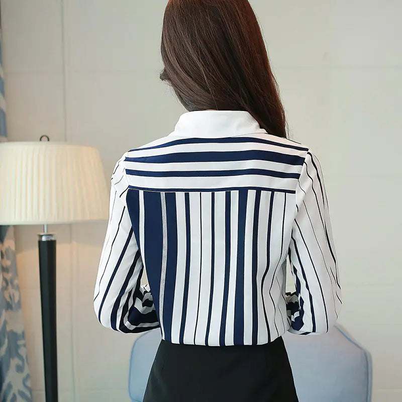 Striped Long Sleeve Chiffon Blouse for Women