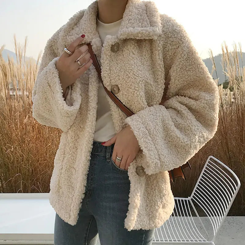 Chic Thick Faux Lamb Wool Jacket for Women