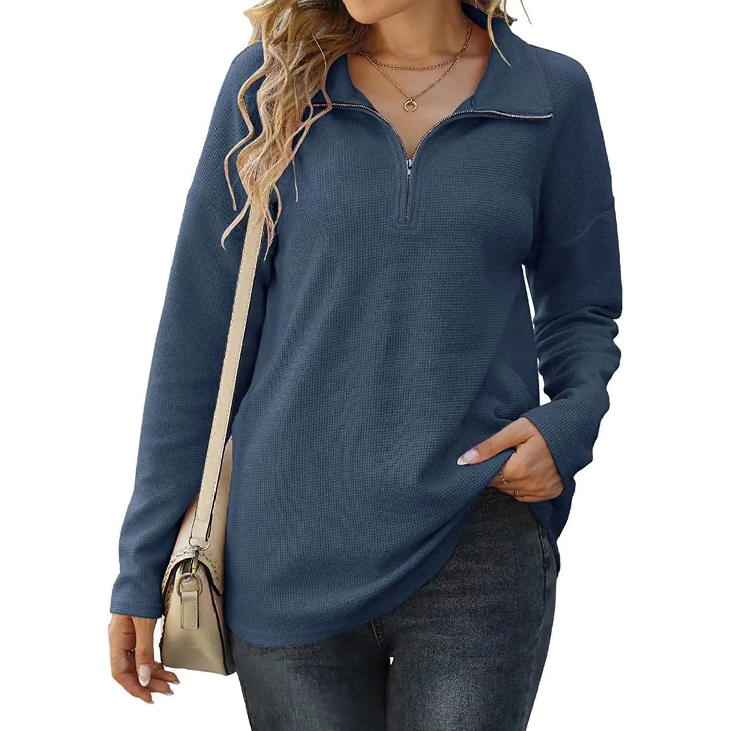 Women's Loose Long Sleeve Knitwear T-shirt with Pockets