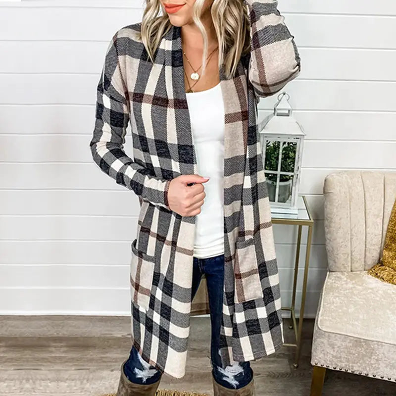 Women's Printed Long Sleeve Cardigan with Pockets