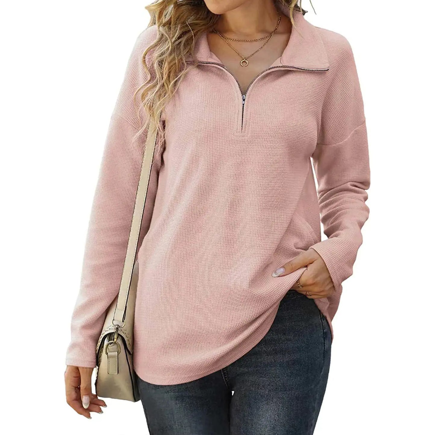 Women's Loose Long Sleeve Knitwear T-shirt with Pockets