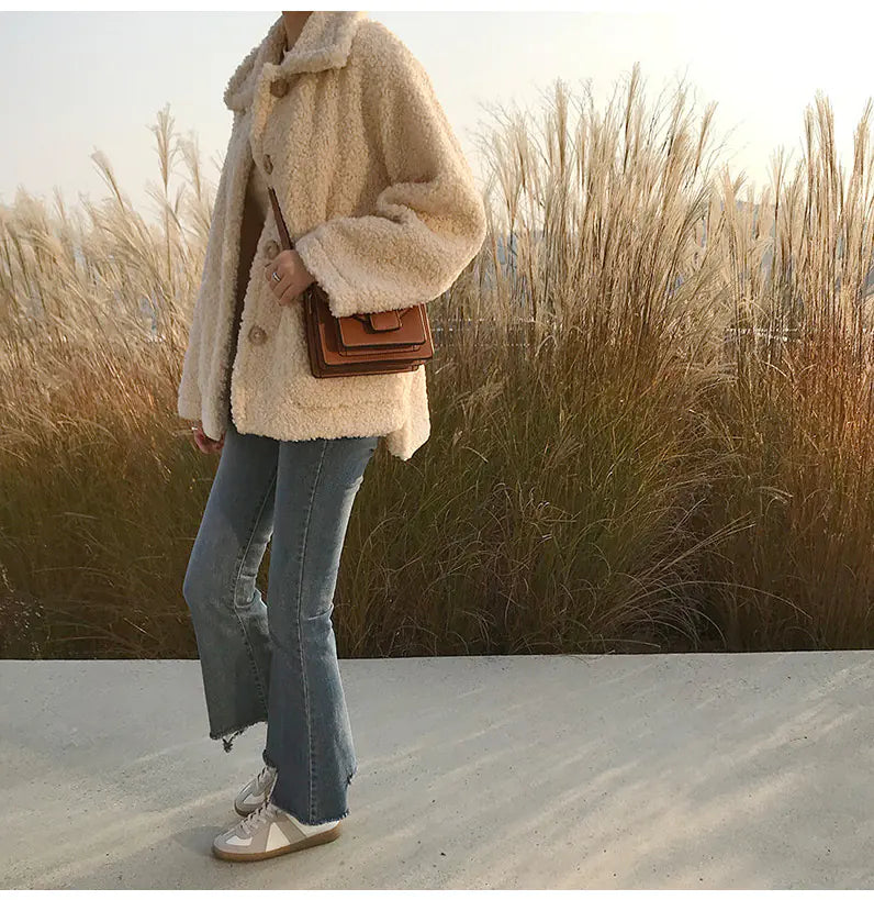 Chic Thick Faux Lamb Wool Jacket for Women